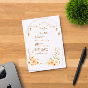 Autumn Peach Floral Watercolor Frame Acrylic Invitations