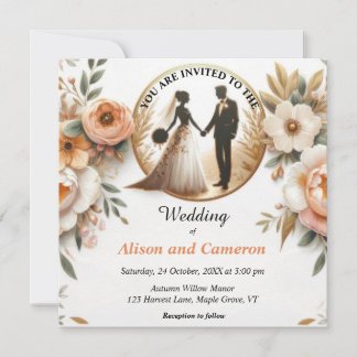 Autumn Peach Floral Wedding Invitation
