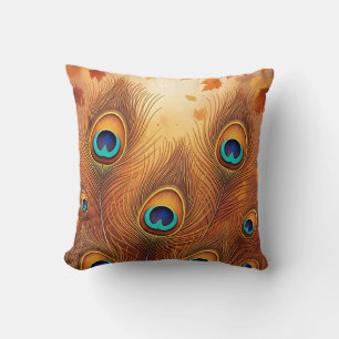 Autumn Peacock Feather Fall Cushion