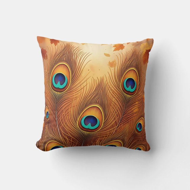 Autumn Peacock Feather Fall Cushion (Front)