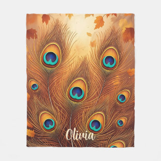 Autumn Peacock Feather Fall Fleece Blanket