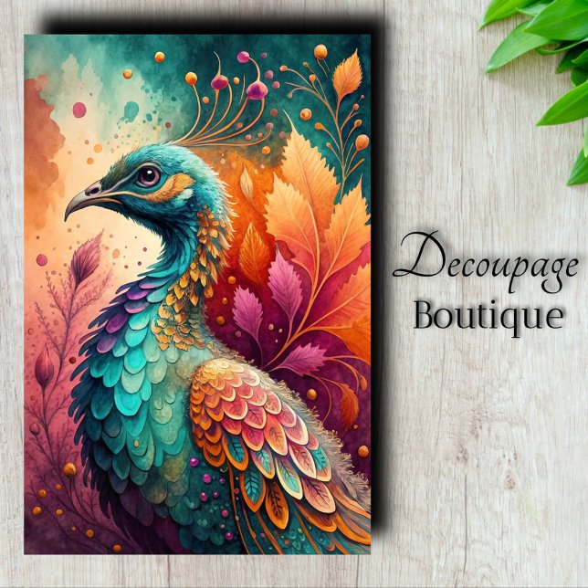 Autumn Peacock Jewel Tone Bird Decoupage Tissue Paper (Autumn Peacock Decoupage Tissue Paper)