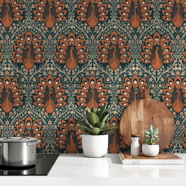 Autumn Peacocks Art Nouveau Wallpaper (Creator Uploaded)