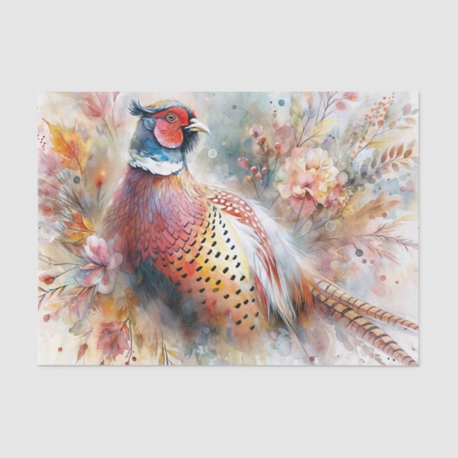 Autumn Pheasant Bird Among Fall Foliage Tissue Paper (Front)