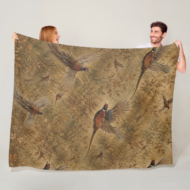 Autumn Pheasant Flight  Fleece Blanket (In Situ)