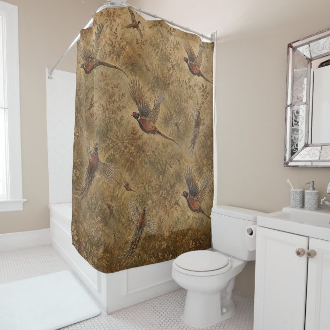 Autumn Pheasant Flight  Shower Curtain (In Situ)