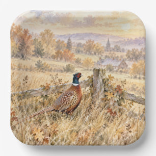 Autumn Pheasant in Country Field Paper Plate