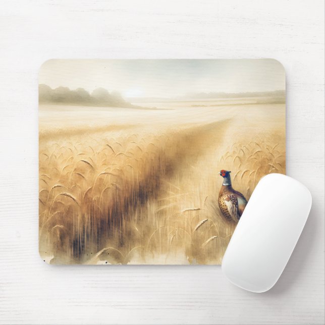 Autumn Pheasant In Wheat Field Mouse Pad (With Mouse)
