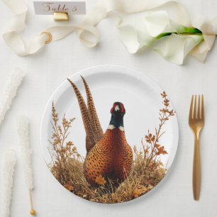 Autumn Pheasant Oil Painting Paper Plate