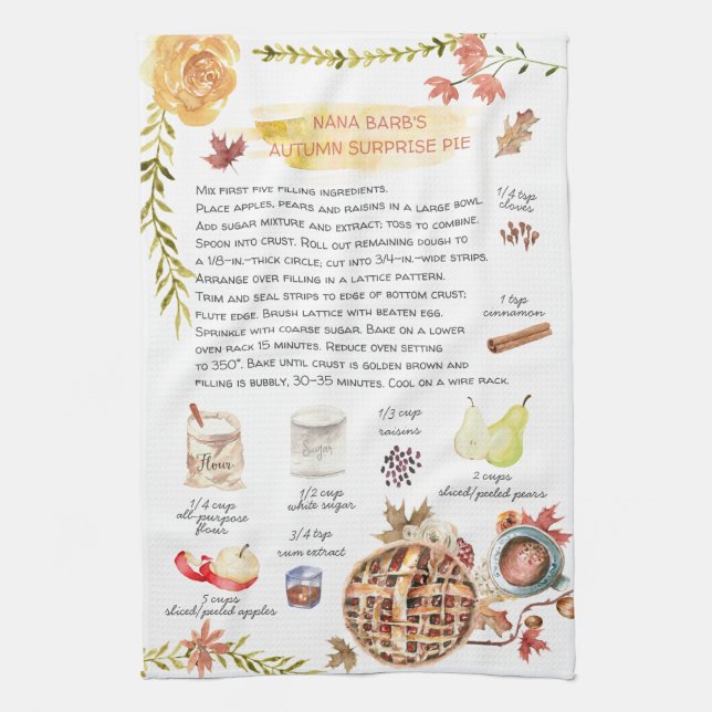 Autumn Pie | Watercolor Recipe Heirloom Tea Towel (Vertical)
