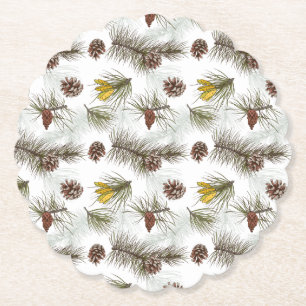 Autumn Pine Cones Paper Coaster