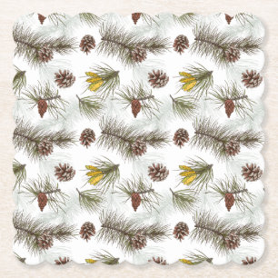 Autumn Pine Cones Paper Coaster