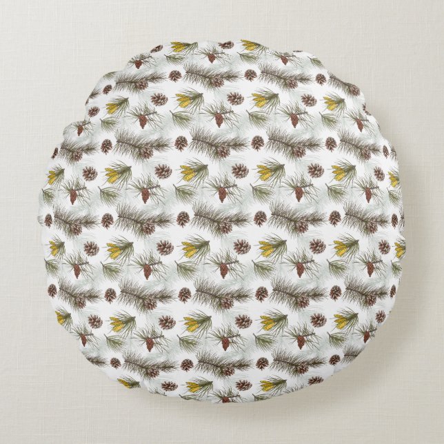 Autumn Pine Cones Round Cushion (Front)