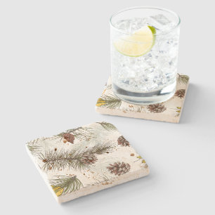 Autumn Pine Cones Stone Coaster