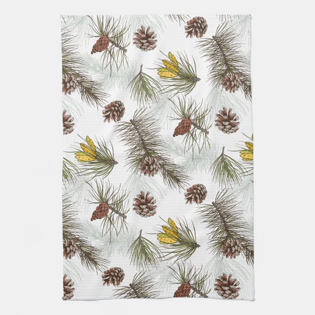 Autumn Pine Cones Tea Towel (Vertical)