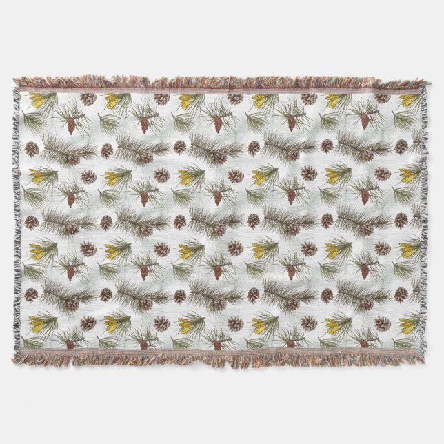 Autumn Pine Cones Throw Blanket (Front)