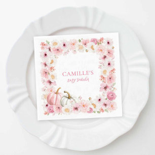 Autumn Pink Pumpkin Floral Baby Shower Napkin