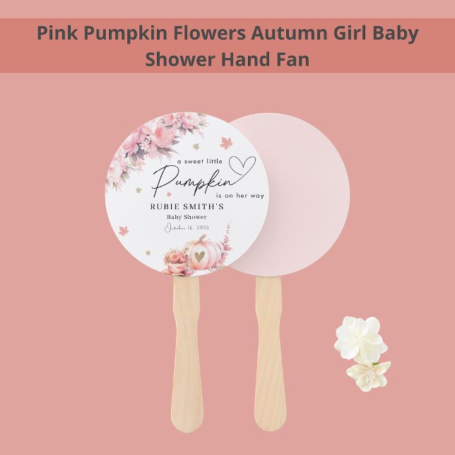 Autumn Pink Pumpkin Gold Leafs Girl Baby Shower Hand Fan (Creator Uploaded)