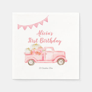 Autumn Pink Pumpkin Truck Paper Party Plate Napkin