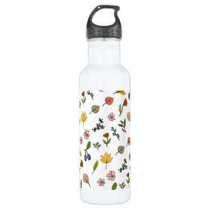 autumn pink red and yellow flowers and leaves 710 ml water bottle