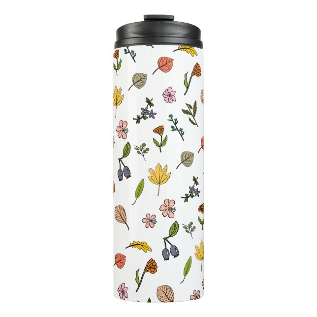 autumn pink red and yellow flowers and leaves thermal tumbler (Front)