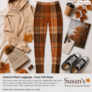 Autumn Plaid Brown Pattern Fall Style Leggings