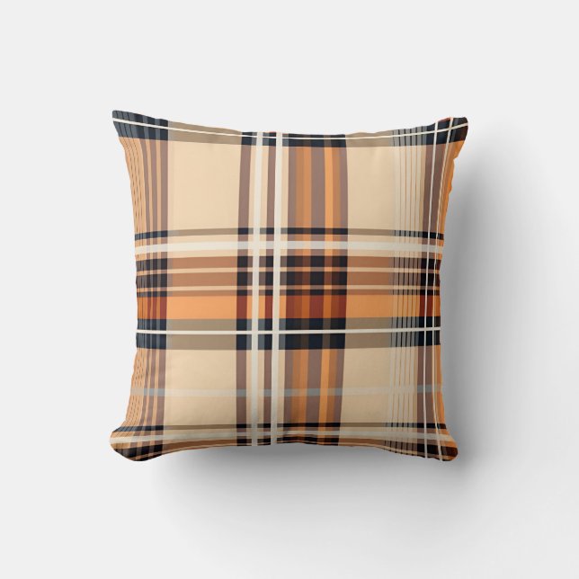 Autumn Plaid Cosy Fall Pattern Design Cushion (Front)