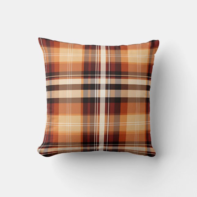 Autumn Plaid Cosy Fall Pattern Design Cushion (Front)