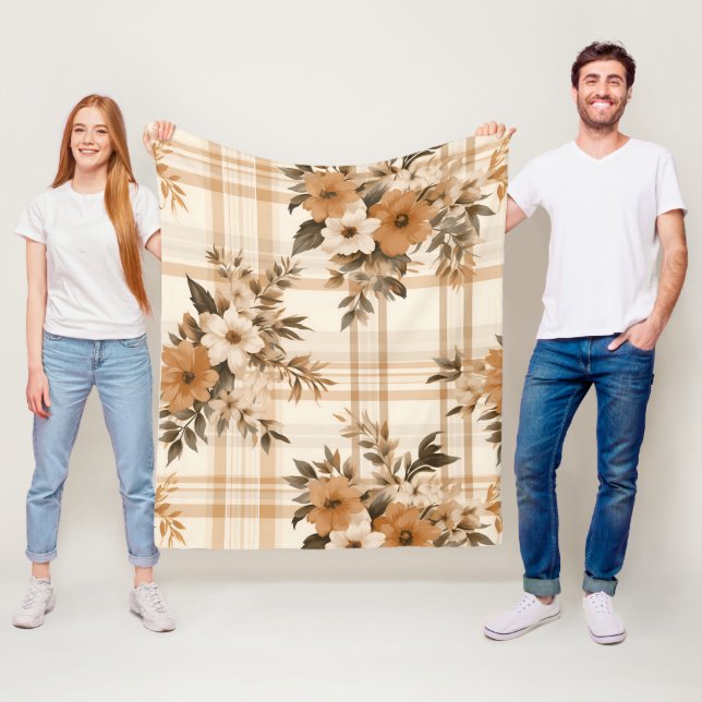 Autumn Plaid Cosy Fall Pattern Design Fleece Blanket (In Situ)