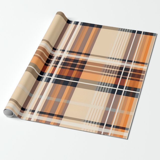 Autumn Plaid Cosy Fall Pattern Design Wrapping Paper (Unrolled)