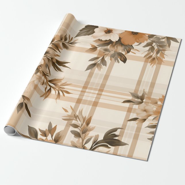 Autumn Plaid Cosy Fall Pattern Design Wrapping Paper (Unrolled)