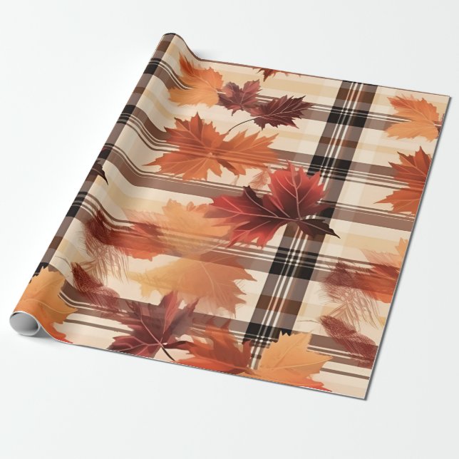 Autumn Plaid Cosy Fall Pattern Design Wrapping Paper (Unrolled)