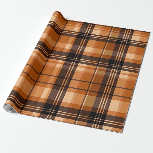 Autumn Plaid Cosy Fall Pattern Design Wrapping Paper (Unrolled)