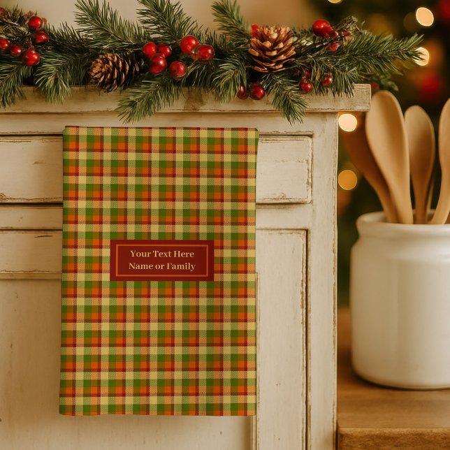 Autumn Plaid Dish Towel Custom Name Thanksgiving (Autumn Plaid Dish Towel Custom Name Thanksgiving Style)