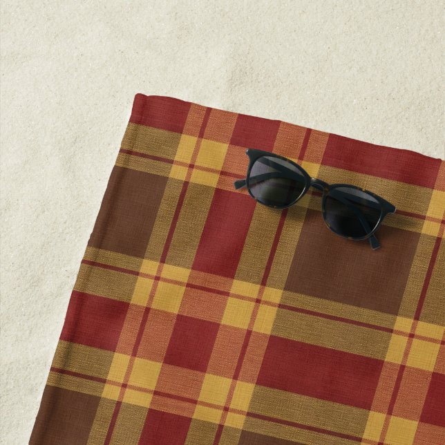 Autumn Plaid Faux Fabric  Beach Towel (In Situ)