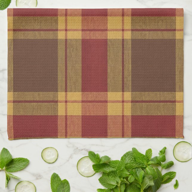 Autumn Plaid Faux Fabric Kitchen Towel (Folded)