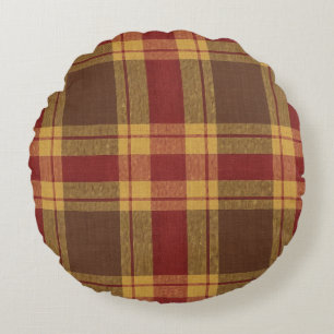Autumn Plaid Faux Fabric Round Pillow