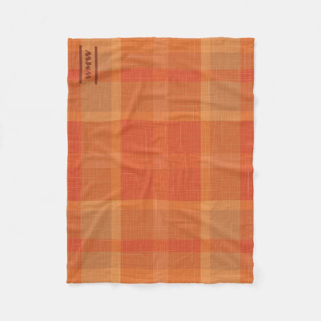 Autumn Plaid Fleece Blanket with Small Monogram (Front)