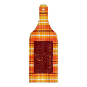 Autumn Plaid Orange Home Decor Fall Season Cutting Board