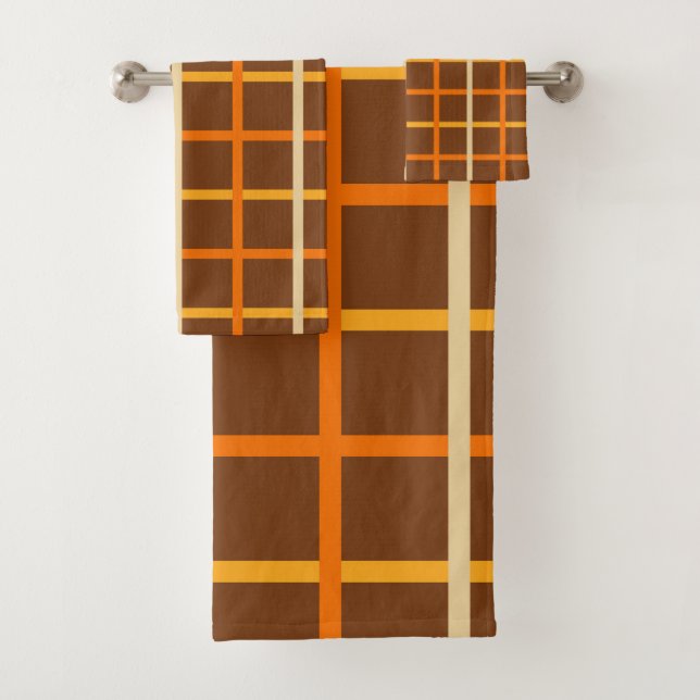 Autumn Plaid Pattern in Orange Green and Brown Bath Towel Set (Insitu)