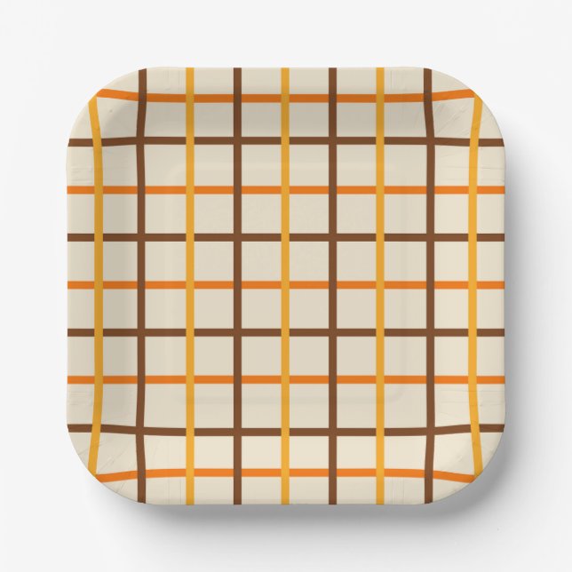 Autumn Plaid Pattern in Orange Green and Brown Paper Plate (Front)