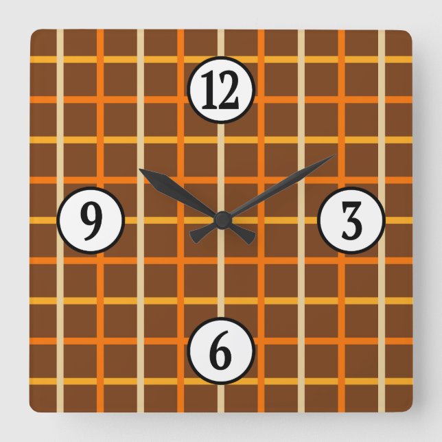 Autumn Plaid Pattern in Orange Green and Brown Square Wall Clock (Front)