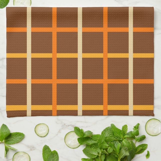 Autumn Plaid Pattern in Orange Green and Brown Tea Towel (Folded)