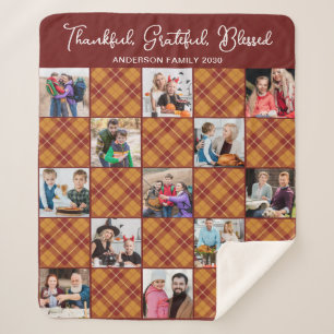 Autumn Plaid Personalised Unique 13 Photo Collage  Sherpa Blanket