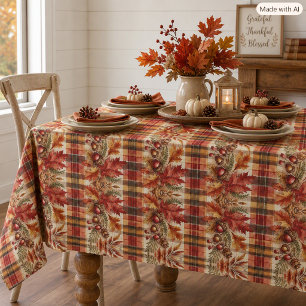 Autumn Plaid with Leaves and Acorns  Tablecloth