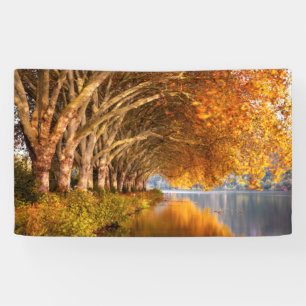 Autumn Plane Trees Over a Lake Banner