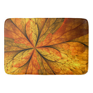 Autumn Plant, Modern Abstract Fractal Art Leaf Bath Mat