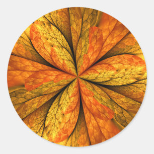 Autumn Plant, Modern Abstract Fractal Art Leaf Classic Round Sticker