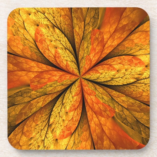 Autumn Plant, Modern Abstract Fractal Art Leaf Coaster (Front)