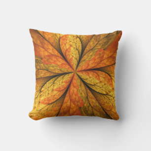 Autumn Plant, Modern Abstract Fractal Art Leaf Cushion
